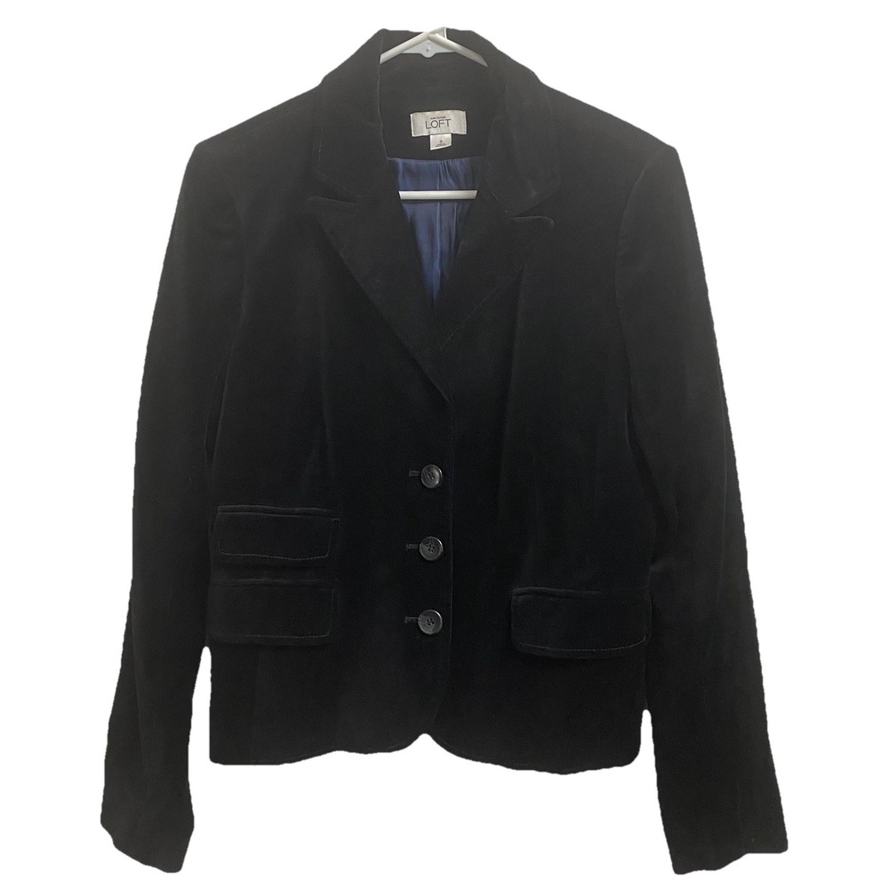 Ann Taylor Loft Womens Black Velvet Dressy Holiday Party Blazer Dress Coat Sz.8
